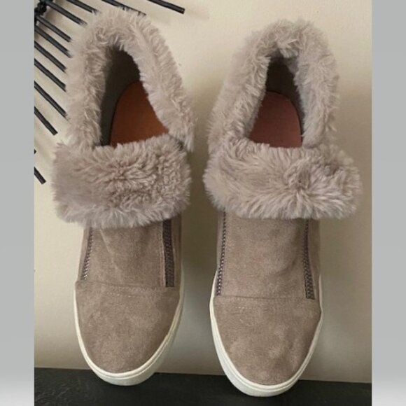 Beige Suede Ankle Booties with Fur - Picture 3 of 4